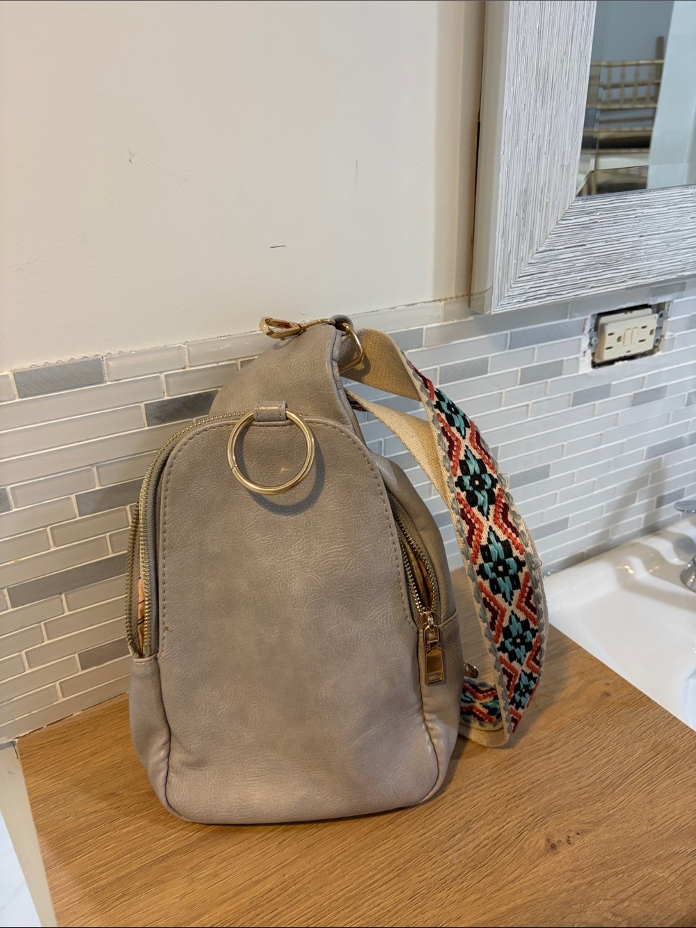 Altar'd State Taupe Crossbody with Multicolor Woven Strap